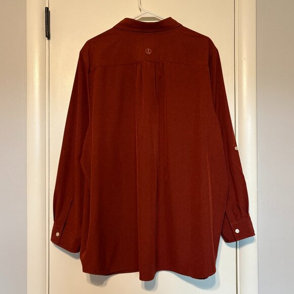 Lands End Women's Plus 365 Tab-Sleeve Button-Front Tunic Shirt Top 2X Brick Red - Picture 6 of 11